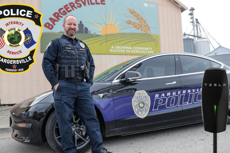Police Charging Uber Energy Electric Vehicle, Solar, and Windmill